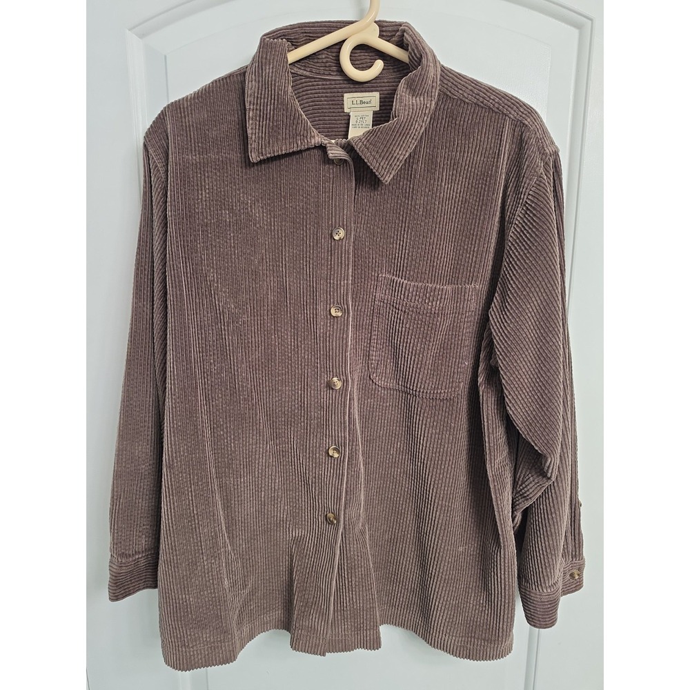 Vintage L.L. Bean Corduroy Button-Up Long Sleeve Shirt Women's Large Petite